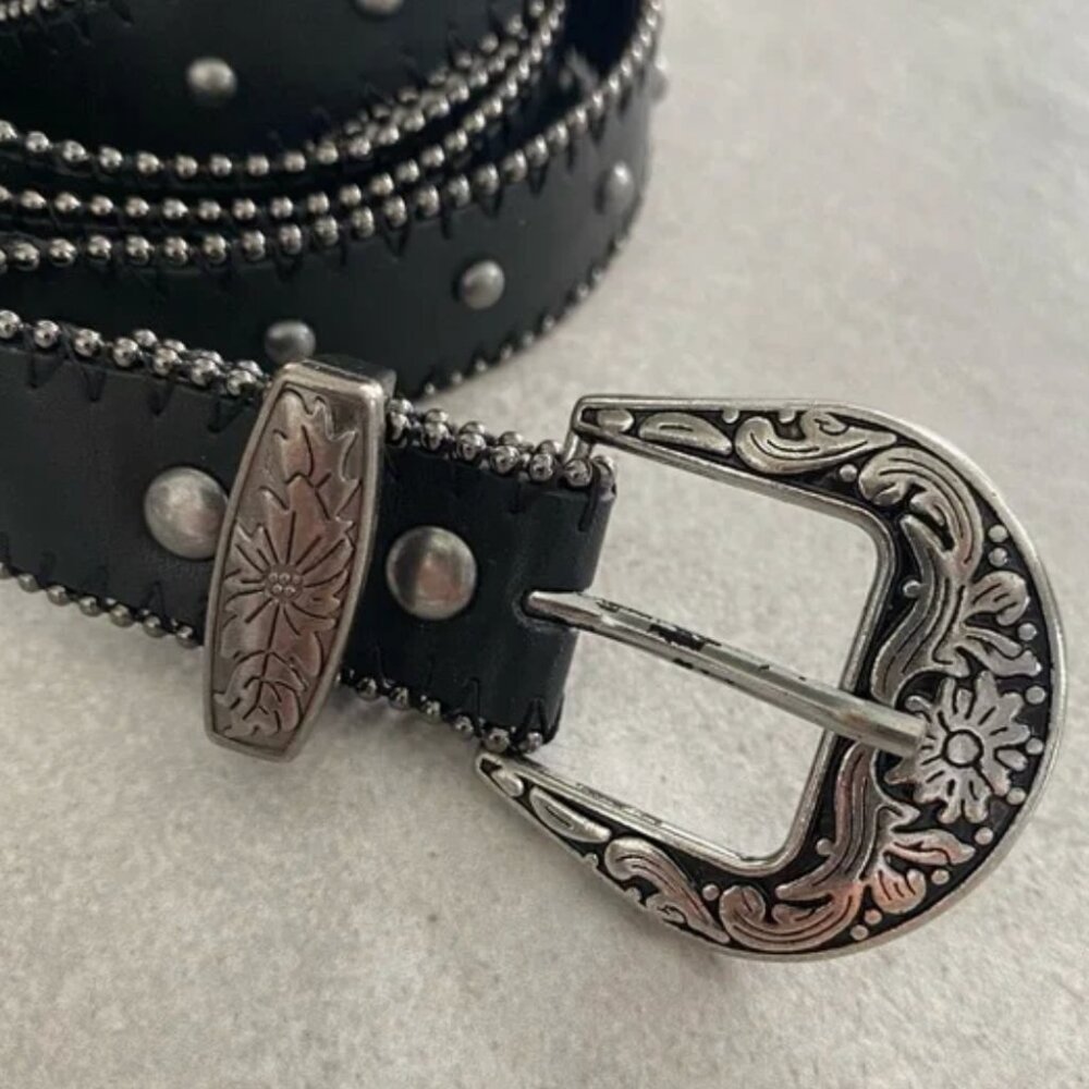 B-Low the Belt Black Leather Western Floral Buckle Belt